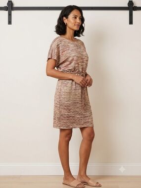 London Times Multicolor Heathered Short-Sleeve Tie-Waist Mini Dress
